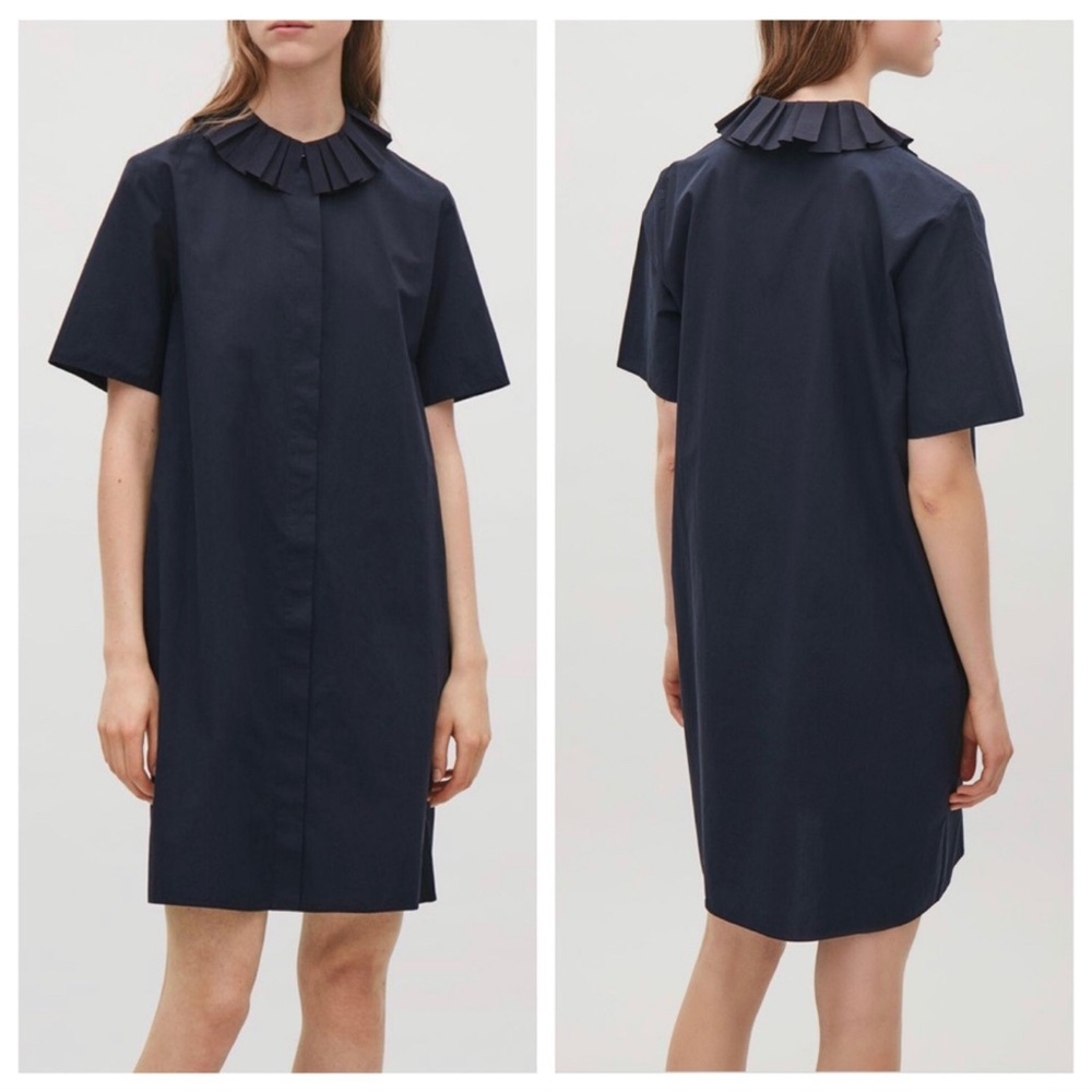 COS Navy Blue Pleated Collar Dress